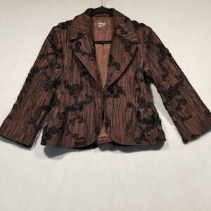 Anthracite Womens 8 Blazer Jacket Brown Crepe 3D Black Floral Applique Blazer
